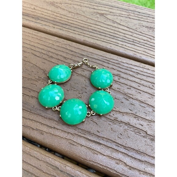 Acrylic Emerald Green Statement Bracelet, Gold Tone, up to 8.5 inches - Picture 3 of 8